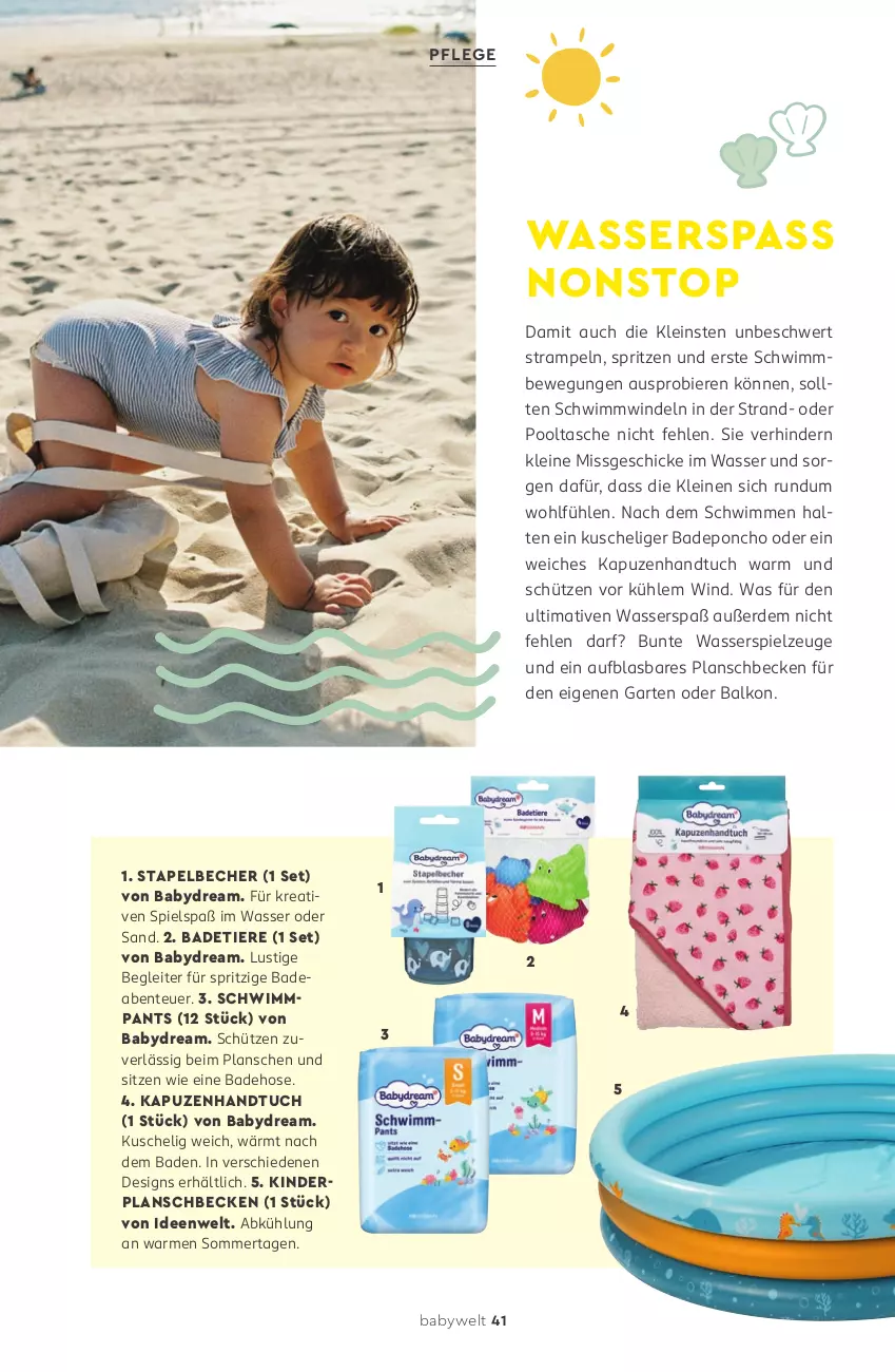 Aktueller Prospekt Rossmann - Prospekte - von 12.05 bis 06.07.2025 - strona 41 - produkty: babydream, Bad, Badehose, Becher, bier, Biere, ente, erde, Garten, handtuch, hose, Kinder, leine, Lusti, Pants, planschbecken, pool, Schütze, spielzeug, Tasche, Ti, Tiere, tuc, wasser, windeln