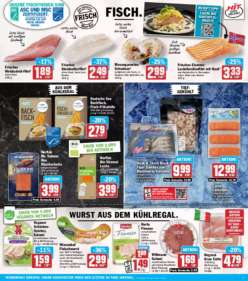 Aktueller Prospekt Hit - Wochenprospekt - von 04.11 bis 09.11.2024 - strona 7 - produkty: aqua, aus dem kühlregal, backfisch, bio, braten, coupon, coupons, curry, dell, eis, elle, filet, filets, finesse, fisch, fische, Fischer, fischtheke, fleisch, fleischwurst, forelle, frischfisch, garnelen, Geflügel, Hähnchenfleisch, herta, herta finesse, ideal zum braten, kartoffel, knoblauch, kühlregal, lachs, lachsfilet, lachsfilets, lack, mac, mit knoblauch, natur, Räucherlachs, regal, reis, rel, riesengarnelen, ring, rwe, salami, Schere, schinken, Schinkenspicker, Steinbeißer, Steinbeißerfilet, suppe, suppen, teller, Ti, tisch, Wels, wiesenhof, wiltmann, wurst, ZTE