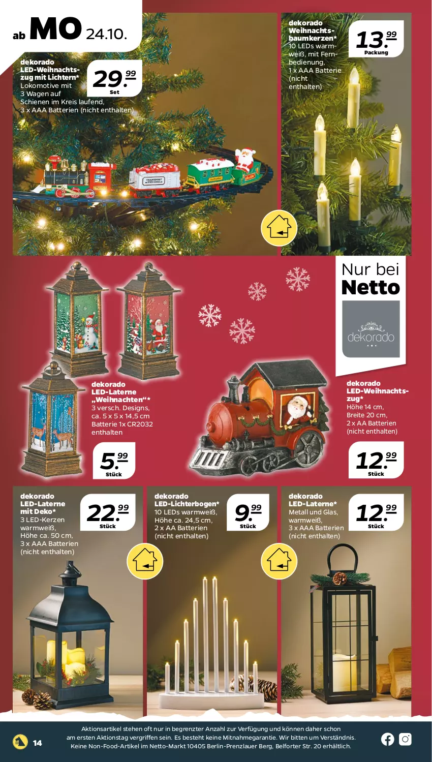 Aktueller Prospekt Netto - Woche 43 - von 24.10 bis 29.10.2022 - strona 14 - produkty: auer, batterie, batterien, Bau, Baumkerzen, Brei, eis, fernbedienung, kerze, laterne, Laufen, LED-Kerze, led-licht, leds, mit fernbedienung, reis, Ti, weihnachten, Weihnachtsbaum, ZTE