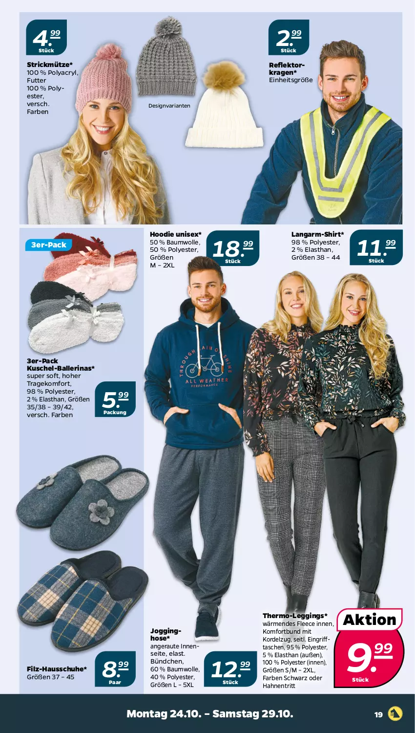 Aktueller Prospekt Netto - Woche 43 - von 24.10 bis 29.10.2022 - strona 19 - produkty: ball, Ballerinas, Bau, baumwolle, gin, Hausschuhe, hose, Jogginghose, leggings, Mütze, Ria, schuhe, shirt, Tasche, taschen, Ti, wolle