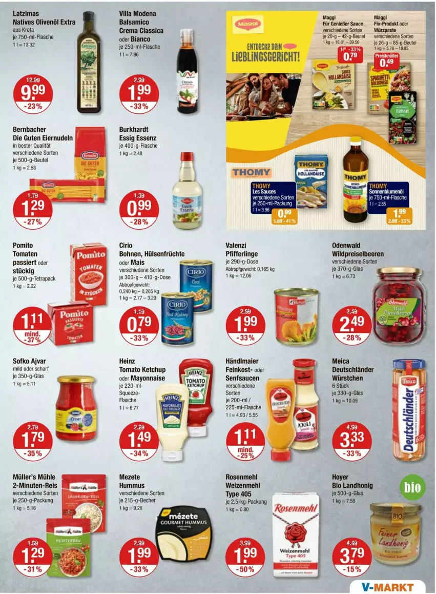 Aktueller Prospekt Vmarkt - Prospekte - von 18.09 bis 24.09.2025 - strona 11 - produkty: Ajvar, balsam, balsamico, Becher, beere, beeren, bernbacher, beutel, bio, bohne, bohnen, cirio, decke, eier, eiernudeln, eis, essig, feinkost, flasche, früchte, heinz, honig, hülsenfrüchte, hummus, je 250-g-packung, ketchup, maggi, mais, mayonnaise, mehl, meica, Mode, Müller, natives olivenöl, nudel, nudeln, odenwald, olive, oliven, olivenöl, olivenöl extra, Pfifferlinge, pomito, reis, rosen, Rosenmehl, sauce, saucen, senf, Ti, tomate, tomaten, Tomaten Passiert, tomato ketchup, type 405, weizenmehl, Wild, würstchen, Yo
