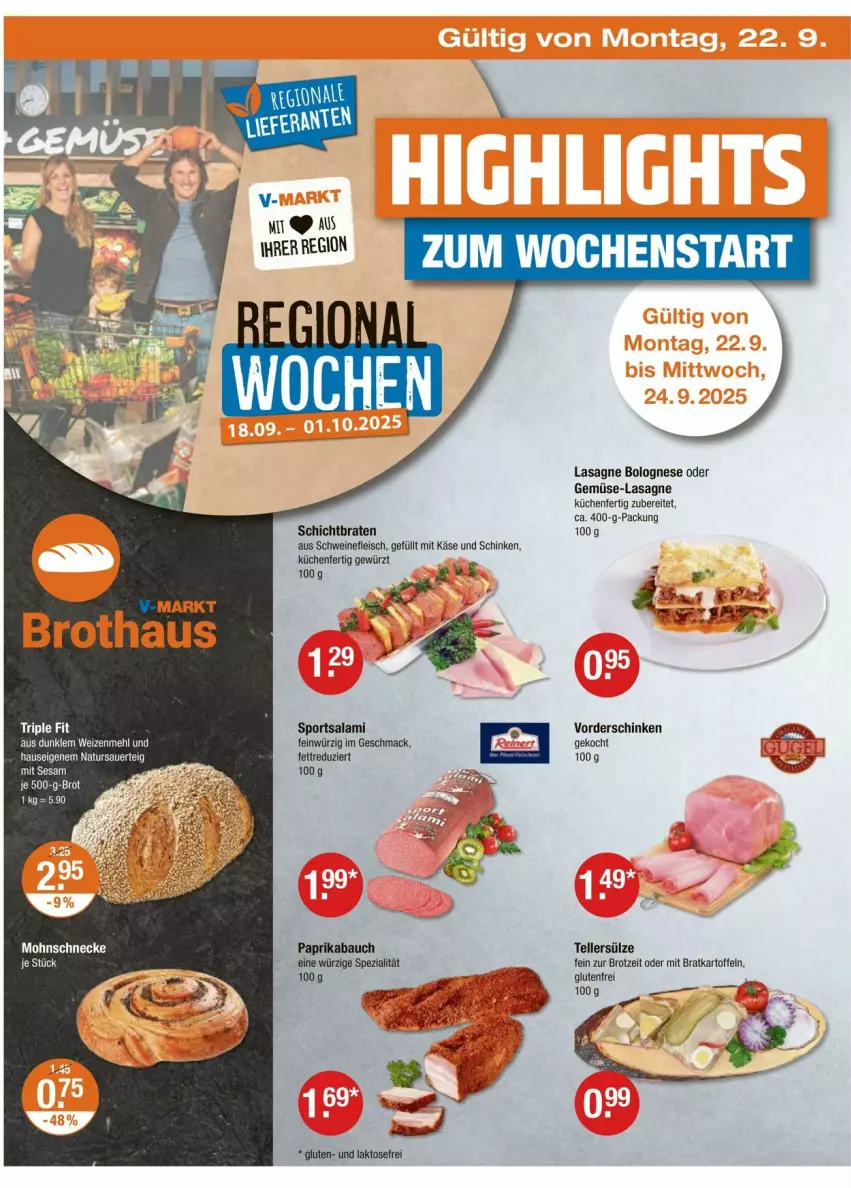 Aktueller Prospekt Vmarkt - Prospekte - von 18.09 bis 24.09.2025 - strona 26 - produkty: auer, Bau, bolognese, braten, brot, eis, elle, fleisch, gewürz, kartoffel, kartoffeln, Käse, küche, Küchen, lasagne, mac, mehl, natur, paprika, salami, schinken, schwein, schweine, schweinefleisch, sesam, Spezi, Sport, teller, Ti, wein, weine, weizenmehl