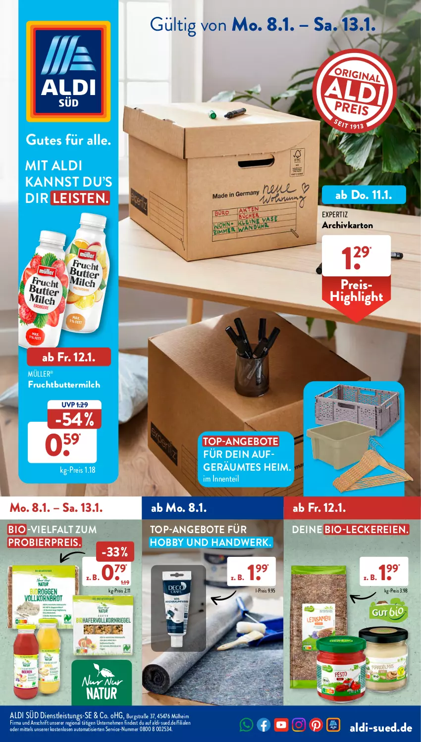 Aktueller Prospekt AldiSud - NÄCHSTE WOCHE - von 08.01 bis 13.01.2023 - strona 1 - produkty: aldi, angebot, angebote, auto, bier, bio, butter, buttermilch, eis, ente, expertiz, frucht, Hobby, milch, Müller, reis, Ti, top-angebot