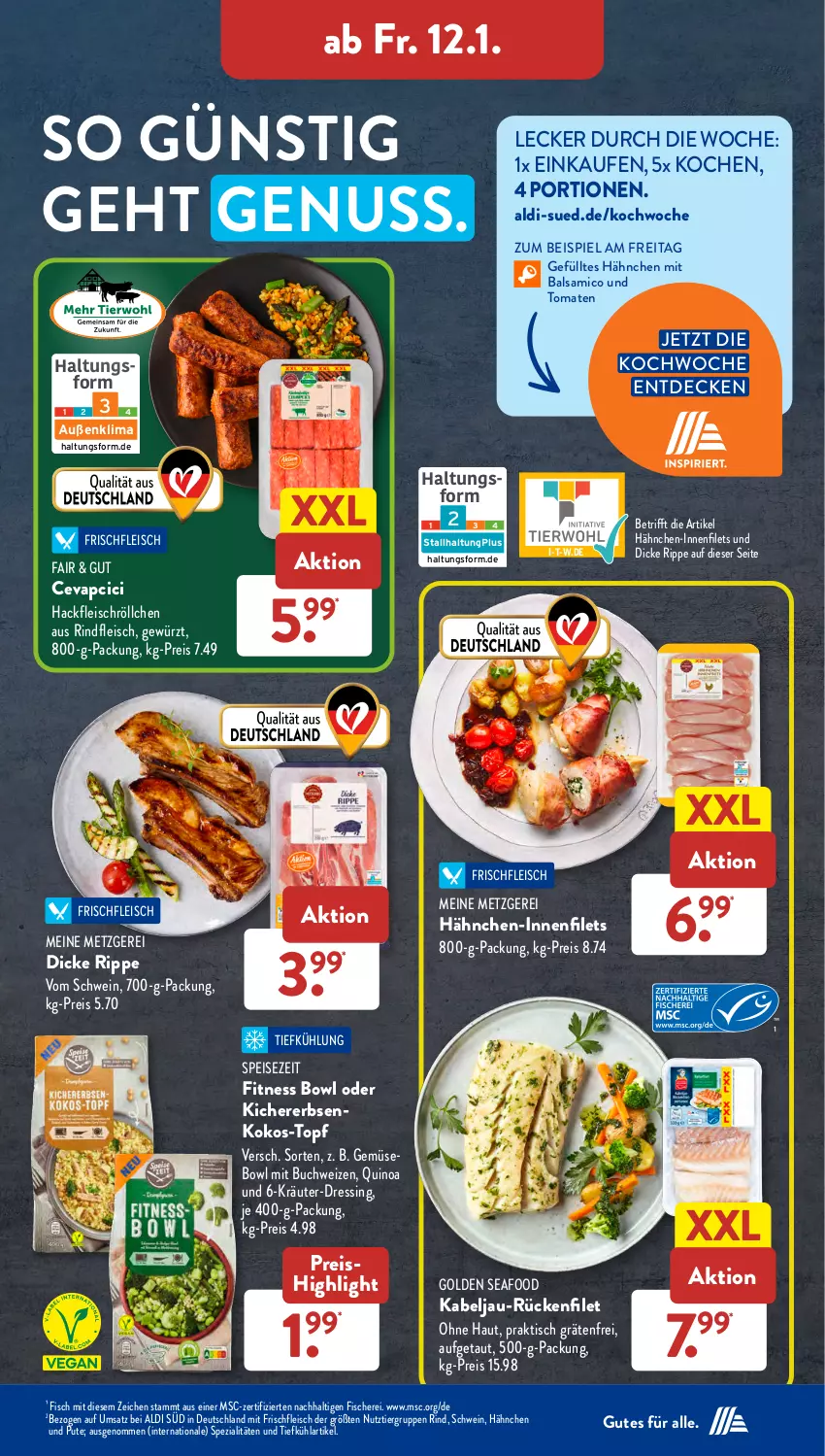 Aktueller Prospekt AldiSud - NÄCHSTE WOCHE - von 08.01 bis 13.01.2023 - strona 29 - produkty: aldi, balsam, balsamico, buch, cevapcici, decke, dressing, eis, erbsen, filet, filets, fisch, fische, Fischer, fleisch, gewürz, hackfleisch, Hähnchen-Innenfilets, kichererbsen, kokos, kräuter, nuss, pute, quinoa, reis, rind, rindfleisch, Schere, schwein, Spezi, Ti, tisch, tomate, tomaten, topf, wein