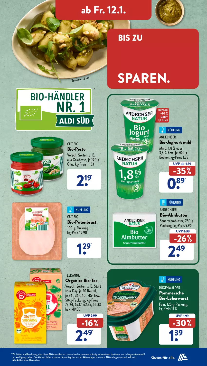 Aktueller Prospekt AldiSud - NÄCHSTE WOCHE - von 08.01 bis 13.01.2023 - strona 33 - produkty: aldi, alle artikel ohne dekoration, auer, Becher, beutel, bio, bio-joghurt, butter, dekoration, eis, gin, joghur, joghurt, joghurt mild, leberwurst, pesto, Pommersche, pute, putenbrust, reis, rügenwalder, Sauerrahm, tee, teekanne, Ti, wurst, Yo, ZTE