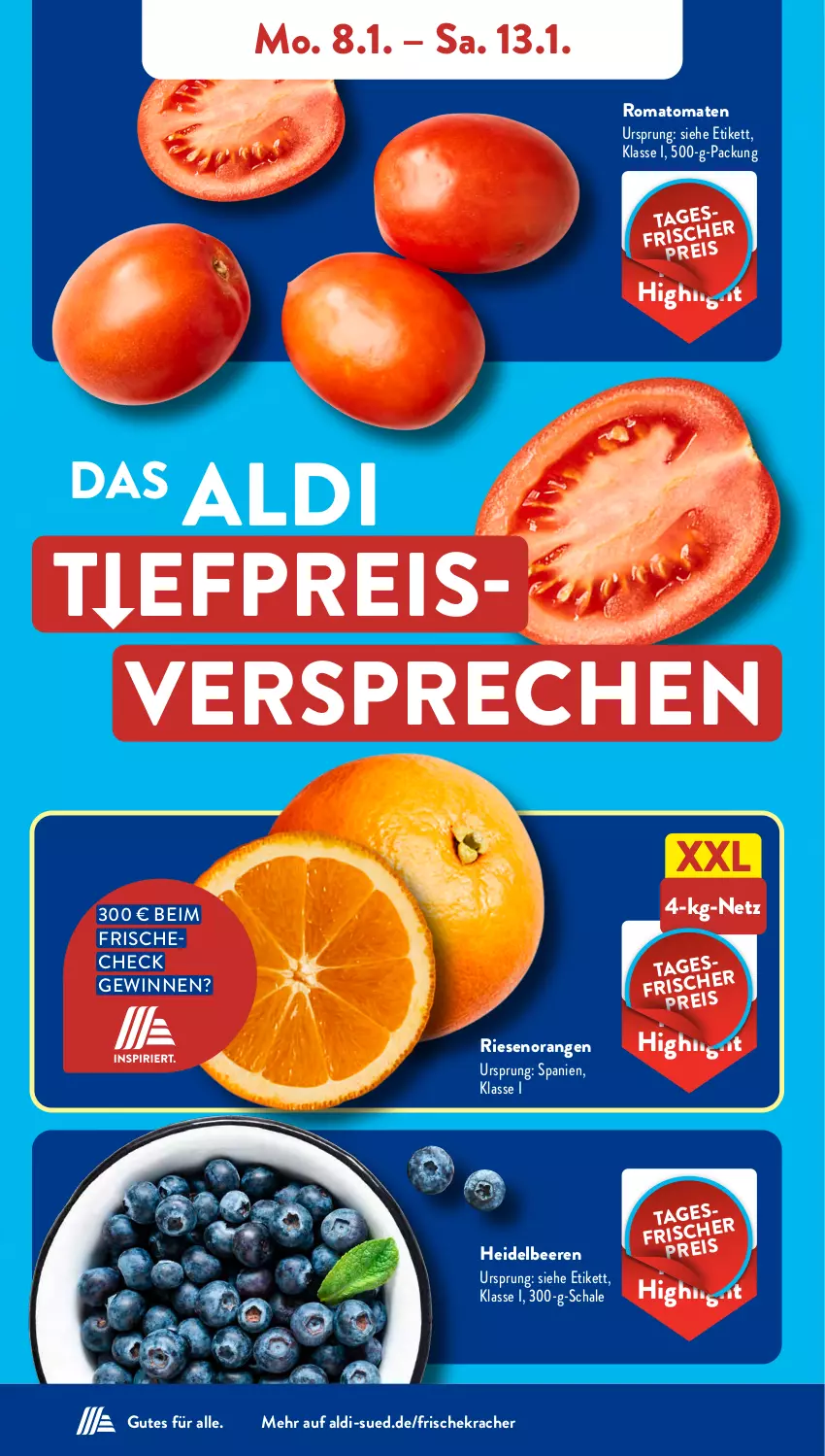 Aktueller Prospekt AldiSud - NÄCHSTE WOCHE - von 08.01 bis 13.01.2023 - strona 4 - produkty: aldi, beere, beeren, eis, heidelbeere, heidelbeeren, kracher, orange, orangen, reis, Romatomaten, Schal, Schale, Ti, tomate, tomaten