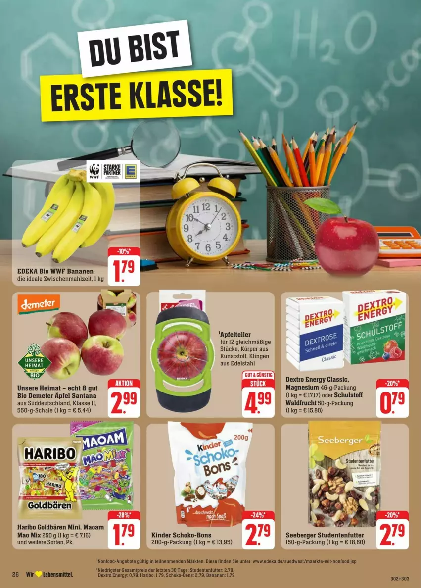 Aktueller Prospekt Edeka - Prospekte - von 31.08 bis 07.09.2024 - strona 30 - produkty: apfel, banane, bananen, Berger, bio, deka, edeka bio, edelstahl, eis, ente, frucht, goldbären, haribo, Kinder, lebensmittel, magnesium, maoam, reis, Schal, Schale, schoko, schoko-bons, seeberger, studentenfutter, ZTE