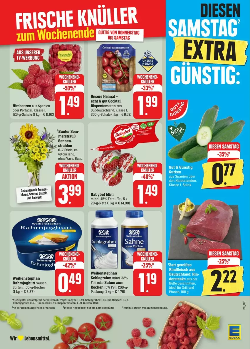 Aktueller Prospekt Edeka - Prospekte - von 31.08 bis 07.09.2024 - strona 32 - produkty: Abtei, angebot, babybel, Becher, beere, beeren, blume, blumen, cocktail, eis, fleisch, gurke, gurken, himbeer, himbeere, himbeeren, joghur, joghurt, lebensmittel, pfanne, rahmjoghurt, reis, rind, rindfleisch, rispentomaten, sahne, Schal, Schale, schlagrahm, steak, steaks, Ti, tomate, tomaten, Vase, weihenstephan, ZTE