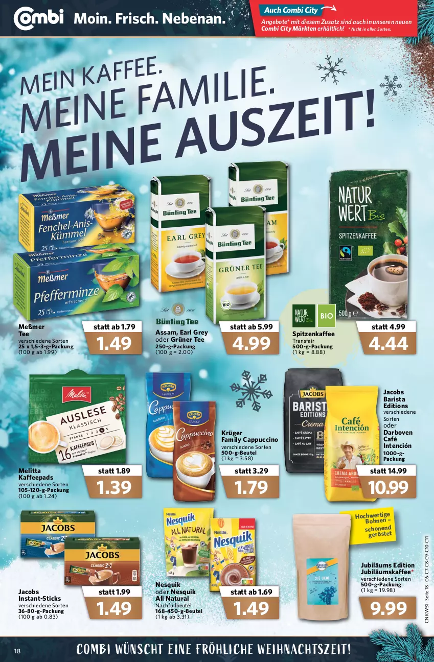 Aktueller Prospekt Combi - Prospekte - von 20.12 bis 24.12.2021 - strona 20 - produkty: angebot, angebote, beutel, bohne, bohnen, Cap, cappuccino, cin, darbo, darboven, grüner tee, jacobs, Jubiläums, kaffee, kaffeepads, krüger, melitta, Meßmer, natur, natura, nesquik, tee, Ti