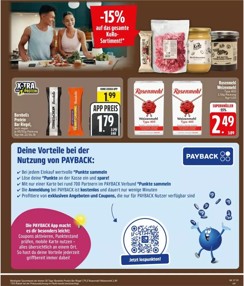 Aktueller Prospekt Edeka - Prospekte - von 07.09 bis 12.09.2026 - strona 11 - produkty: angebot, angebote, auer, bett, coupon, coupons, eis, mehl, payback, rebell, reis, riegel, Ti, Tiere, type 405, weizenmehl, ZTE