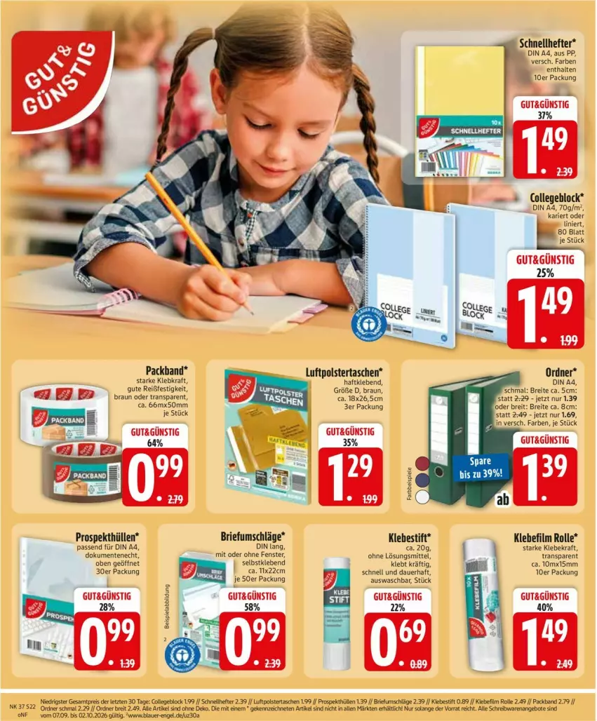 Aktueller Prospekt Edeka - Prospekte - von 07.09 bis 12.09.2026 - strona 24 - produkty: angebot, angebote, auer, beispielabbildung, braun, Brei, brie, collegeblock, din a4, eis, Engel, ente, fenster, Hefte, kraft, ordner, Packband, prospekthüllen, reis, Schnellhefter, schreibwaren, Tasche, taschen, Ti, ZTE