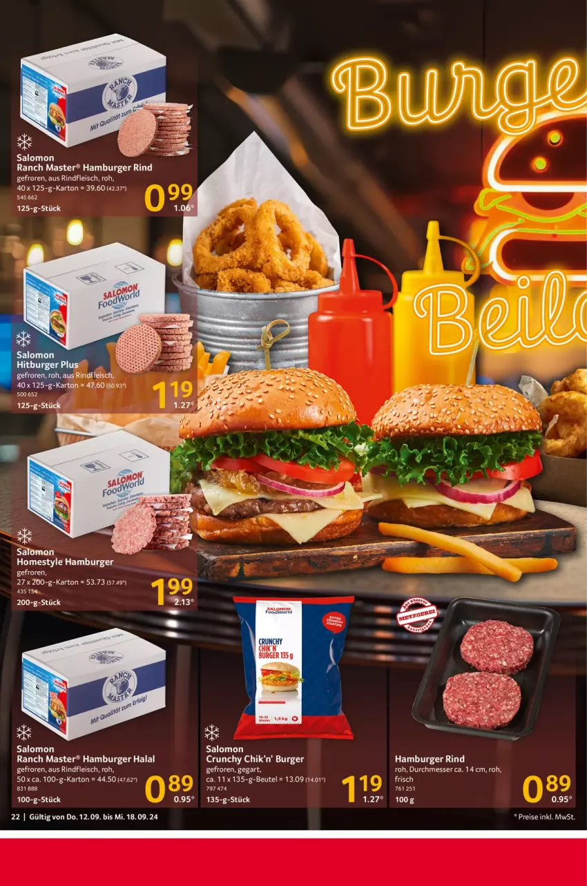 Aktueller Prospekt Selgros - Food - von 12.09 bis 18.09.2024 - strona 22 - produkty: beutel, burger, eis, fleisch, hamburger, messer, rind, rindfleisch, salomon, Ti