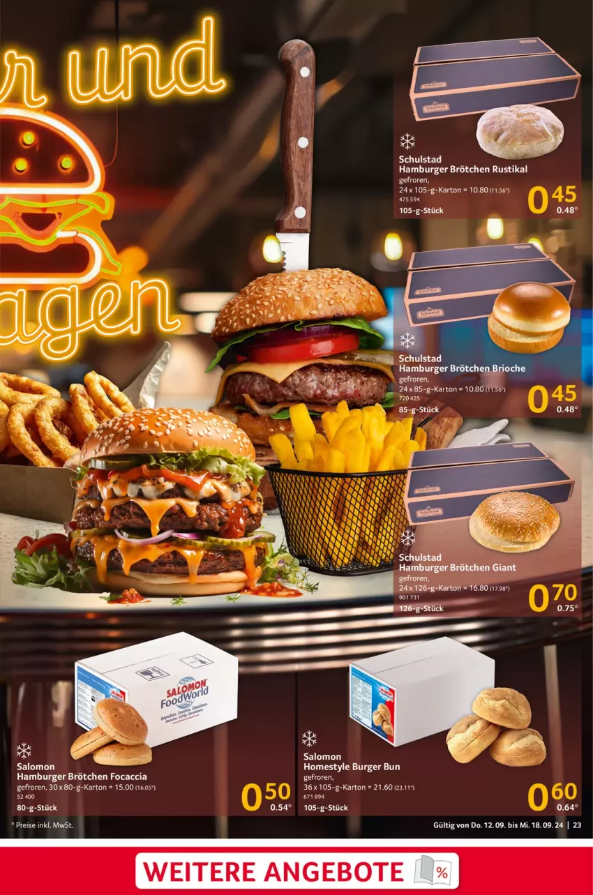 Aktueller Prospekt Selgros - Food - von 12.09 bis 18.09.2024 - strona 23 - produkty: ACC, angebot, angebote, brötchen, burger, eis, Focaccia, hamburger, hamburger brötchen, LG, reis, salomon, Ti