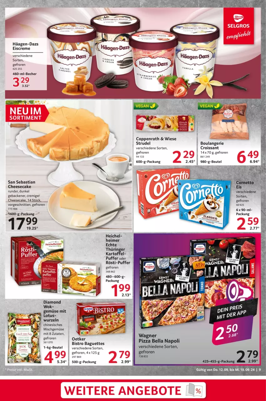 Aktueller Prospekt Selgros - Food - von 12.09 bis 18.09.2024 - strona 9 - produkty: asti, baguette, baguettes, Becher, beutel, Bistro Baguette, cheesecake, coppenrath, creme, Croissant, eimer, eis, eiscreme, geback, häagen-dazs, kartoffel, pizza, ring, schnitten, Strudel, Ti, wok