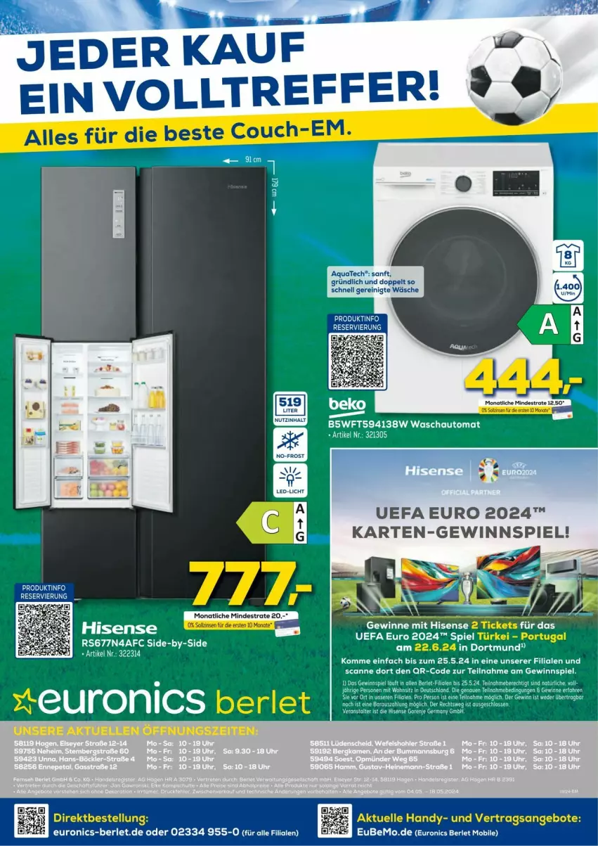 Aktueller Prospekt Euronics - Prospekte - von 14.05 bis 19.05.2024 - strona 20 - produkty: aqua, auto, gewinnspiel, hisense, Ti, wiener