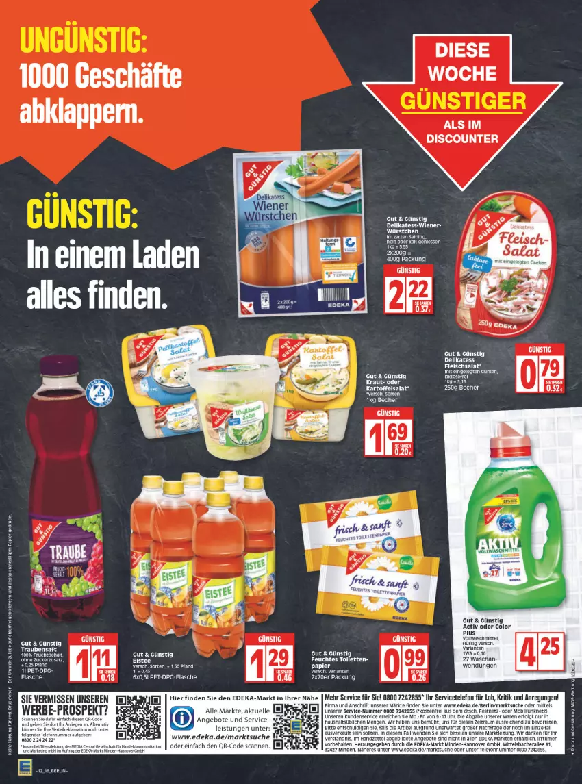 Aktueller Prospekt Edeka - Angebote der Woche - von 21.03 bis 26.03.2022 - strona 16 - produkty: angebot, angebote, arla, Becher, deka, discount, eis, eistee, elle, flasche, fleisch, fleischsalat, frucht, gurke, gurken, kartoffel, kartoffelsalat, LG, papier, rel, salat, tee, telefon, Ti, uhr, vollwaschmittel, waschmittel, würstchen, zucker