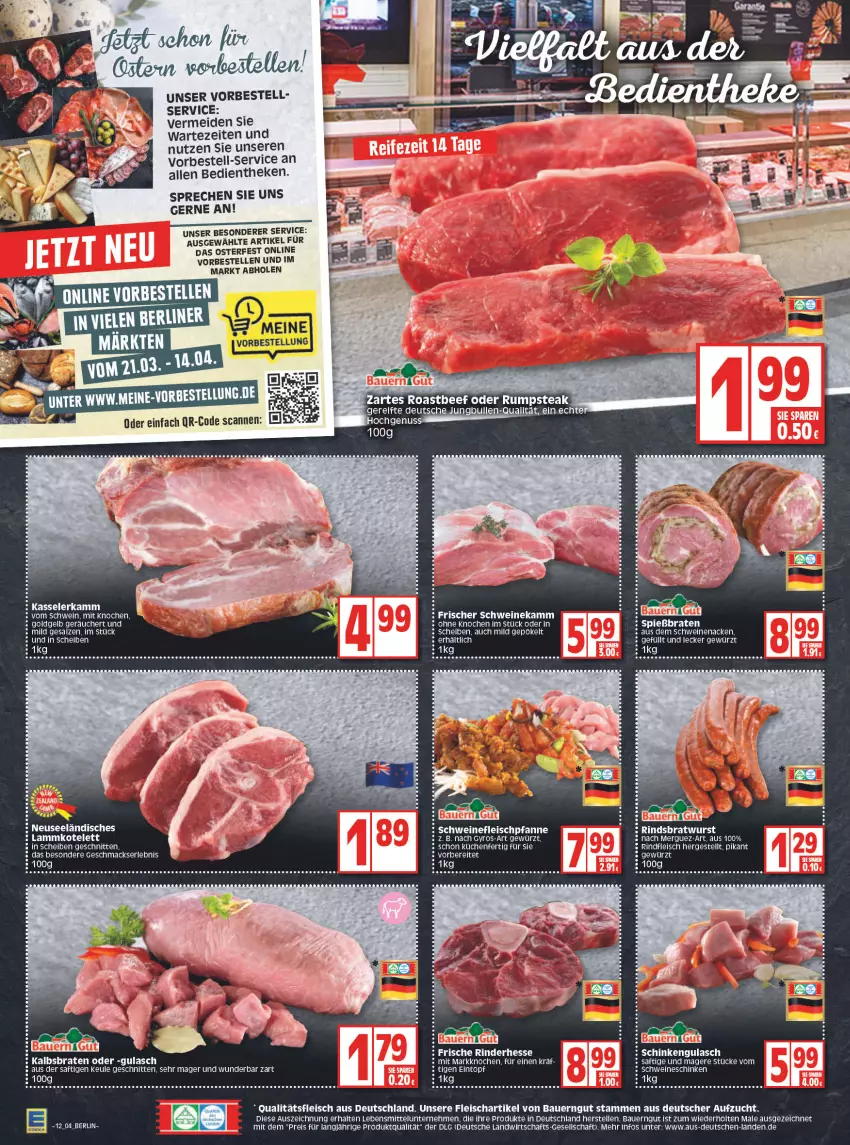 Aktueller Prospekt Edeka - Angebote der Woche - von 21.03 bis 26.03.2022 - strona 4 - produkty: auer, Bau, Bauer, bauerngut, braten, eier, eintopf, eis, elle, fleisch, gewürz, gulasch, gyros, HP, kasseler, kotelett, küche, Küchen, lamm, lammkotelett, lebensmittel, LG, mac, pfanne, reis, rind, rindfleisch, saft, salz, schinken, schnitten, schwein, schweine, schweinefleisch, schweinenacken, tee, Ti, Tiere, topf, wein, weine