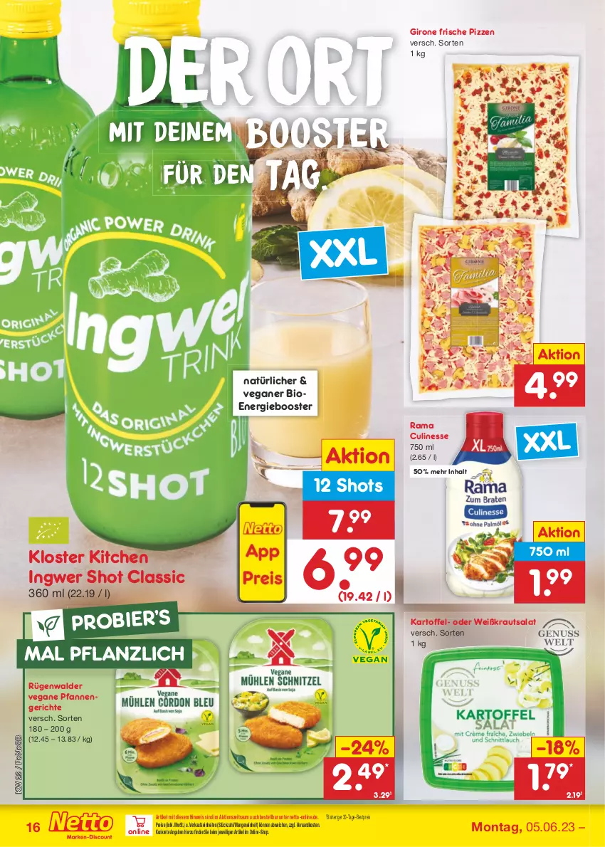 Aktueller Prospekt Netto Marken-Discount - Filial-Angebote - von 05.06 bis 10.06.2023 - strona 16 - produkty: bestpreis, bier, bio, culinesse, eis, ingwer, kartoffel, Kraut, krautsalat, ndk, pfanne, pfannen, rama, Rama Culinesse, reis, rügenwalder, salat, Ti