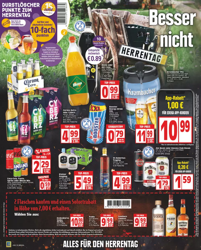 Aktueller Prospekt Edeka - Angebote der Woche - von 08.05 bis 13.05.2023 - strona 10 - produkty: Bau, Brei, coca-cola, cola, corona, corona extra, coupon, coupons, deka, deutschlandcard, durstlöscher, einkaufstipp, eis, erde, fanta, flasche, gin, Havana Club, jim beam, krombache, krombacher, krombacher pils, LG, pils, rabatt-coupon, reis, rel, tee, Ti, top-preis