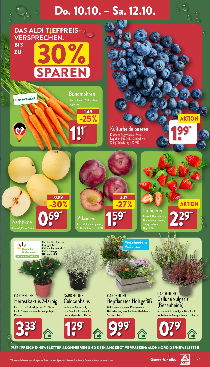 Aktueller Prospekt Aldi Nord - Von Montag - von 07.10 bis 12.10.2024 - strona 27 - produkty: aldi, angebot, beere, beeren, Bundmöhren, dell, eis, elle, erdbeere, erdbeeren, heidelbeere, heidelbeeren, Holz, kulturtopf, LG, Mode, möhren, Nashi, pflanze, pflanzen, pflaume, pflaumen, reis, Ria, Schal, Schale, sim, simba, Ti, topf, ZTE