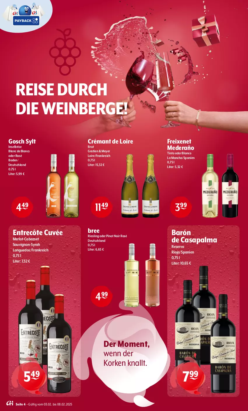 Aktueller Prospekt Getraenke Hoffmann - Prospekte - von 03.02 bis 08.03.2025 - strona 4 - produkty: Bad, bree, brut, cabernet, cabernet sauvignon, crémant de loire, cuvée, de blancs, eis, entrecôte, freixenet, merl, merlot, Pinot, pinot noir, reis, riesling, rioja, sauvignon, Ti, wein