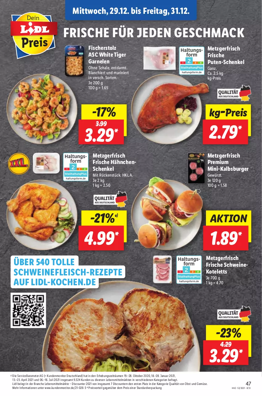 Aktueller Prospekt Lidl - Aktionsprospekt - von 27.12.2021 bis 01.01.2022 - strona 47 - produkty: burger, discount, eis, fisch, fische, Fischer, fleisch, Frische Hähnchen, garnelen, gewürz, hähnchenschenkel, henkel, kotelett, lebensmittel, LG, mac, monitor, obst, Obst und Gemüse, preisvorteil, pril, pute, reis, rezept, rezepte, Schal, Schale, schenkel, schwein, schweine, schweinefleisch, schweinekotelett, Ti, und gemüse, wein, weine