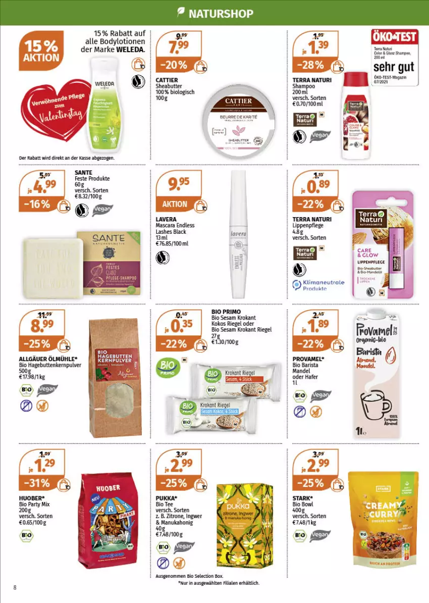 Aktueller Prospekt Mueller - Müller Prospekt - von 31.01 bis 05.02.2022 - strona 8 - produkty: aeg, bio, body, bodylotion, curry, honig, huober, kokos, lavera, LG, Lotion, natur, nuk, riegel, SANTE, sesam, tee, Ti, weleda