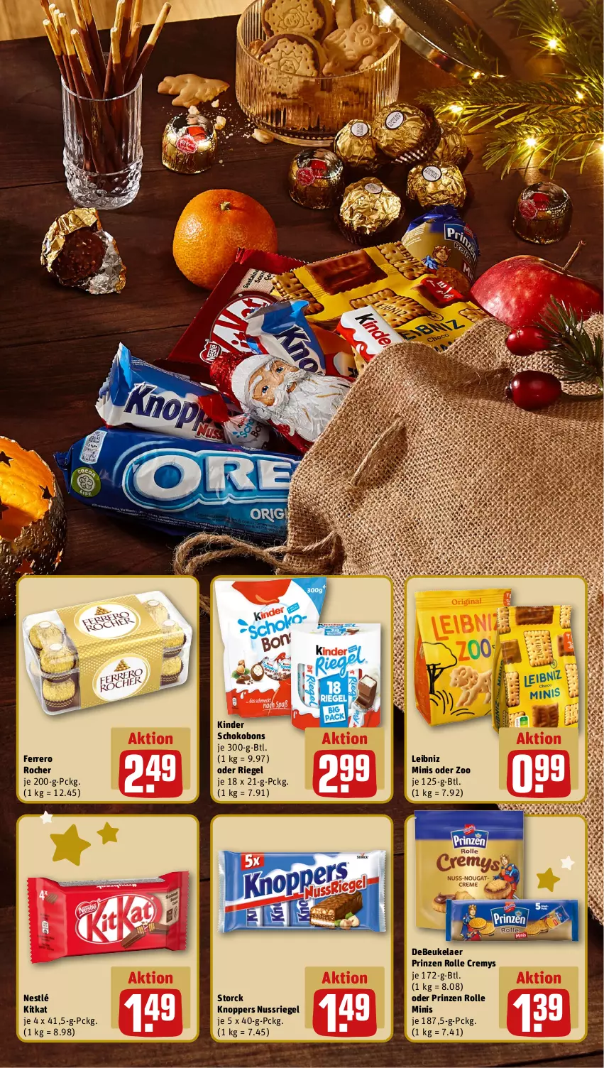 Aktueller Prospekt Rewe - Prospekte - von 04.12 bis 09.12.2023 - strona 7 - produkty: cremys, debeukelaer, ferrero, Ferrero Rocher, Kinder, Kinder Schokobons, kitkat, knoppers, leibniz, nestlé, nuss, nussriegel, prinzen rolle, riegel, schoko, storck, Ti