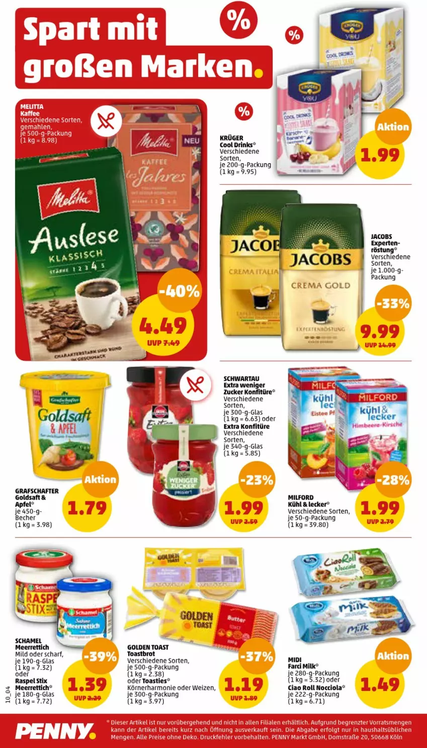 Aktueller Prospekt Penny - Prospekte - von 12.06 bis 17.06.2023 - strona 10 - produkty: apfel, asti, Becher, brot, drink, drinks, golden toast, goldsaft, grafschafter, jacobs, konfitüre, krüger, meerrettich, milford, Rettich, saft, schamel, Schwartau, Ti, toast, Toastbrot, zucker