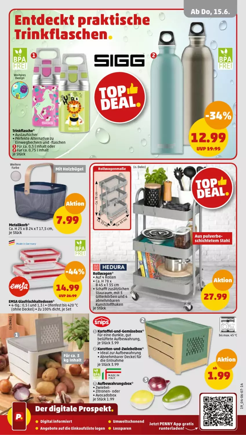 Aktueller Prospekt Penny - Prospekte - von 12.06 bis 17.06.2023 - strona 19 - produkty: angebot, angebote, aufbewahrungsbox, avocado, decke, Deckel, emsa, ente, flasche, frischhaltedosen, gin, karotten, kartoffel, korb, LG, Ofen, Ti, tisch, trinkflasche, zitrone, zitronen, zwiebel