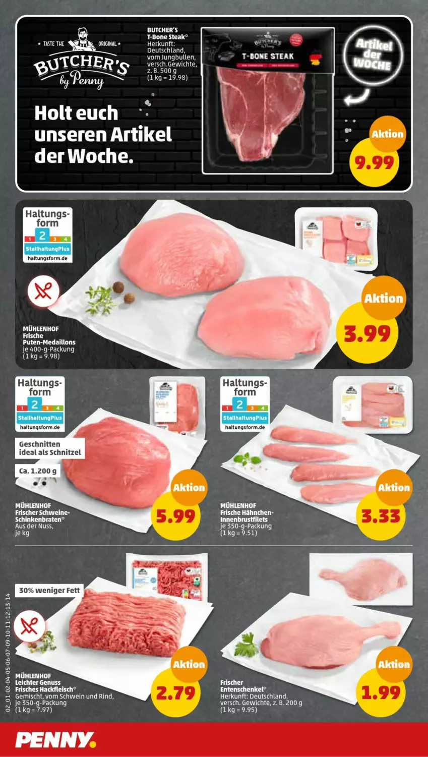 Aktueller Prospekt Penny - Prospekte - von 12.06 bis 17.06.2023 - strona 2 - produkty: brustfilet, eis, ente, Entenschenkel, filet, filets, fleisch, Frische Hähnchen, gin, hackfleisch, henkel, jungbullen, medaillons, nuss, pute, rind, schenkel, schnitten, schnitzel, schwein, schwein und rind, steak, T-Bone Steak, Ti, vom schwein und rind, wein