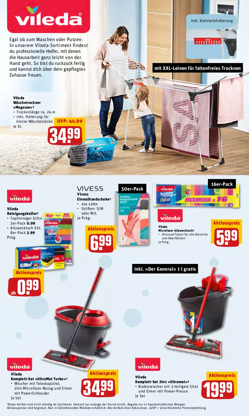 Aktueller Prospekt Rewe - Prospekte - von 31.01 bis 06.02.2022 - strona 30 - produkty: aktionspreis, alle artikel ohne dekoration, bodenwischer, dekoration, eimer, eis, elle, handschuhe, leine, magnum, rama, reiniger, Reinigung, reis, schuhe, Teleskop, teleskopstiel, Ti, topf, Trockner, tuc, vileda, wäschetrockner, weck