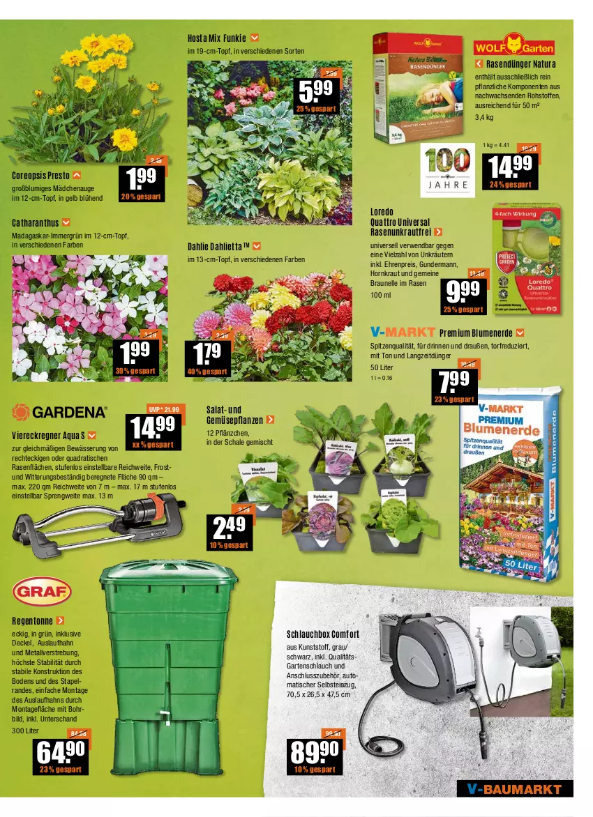 Aktueller Prospekt Vmarkt - V-Baumarkt - von 09.06 bis 15.06.2022 - strona 3 - produkty: aqua, auto, Bau, blume, blumen, blumenerde, braun, dahlie, decke, Deckel, dünger, eis, elle, ente, erde, Garten, gartenschlauch, Kraut, kräuter, kräutern, natur, natura, oreo, pflanze, pflanzen, quad, rasen, rasendünger, reis, rwe, salat, Schal, Schale, schlauch, senf, spitzenqualität, Ti, tisch, topf, und gemüse, Viereckregner