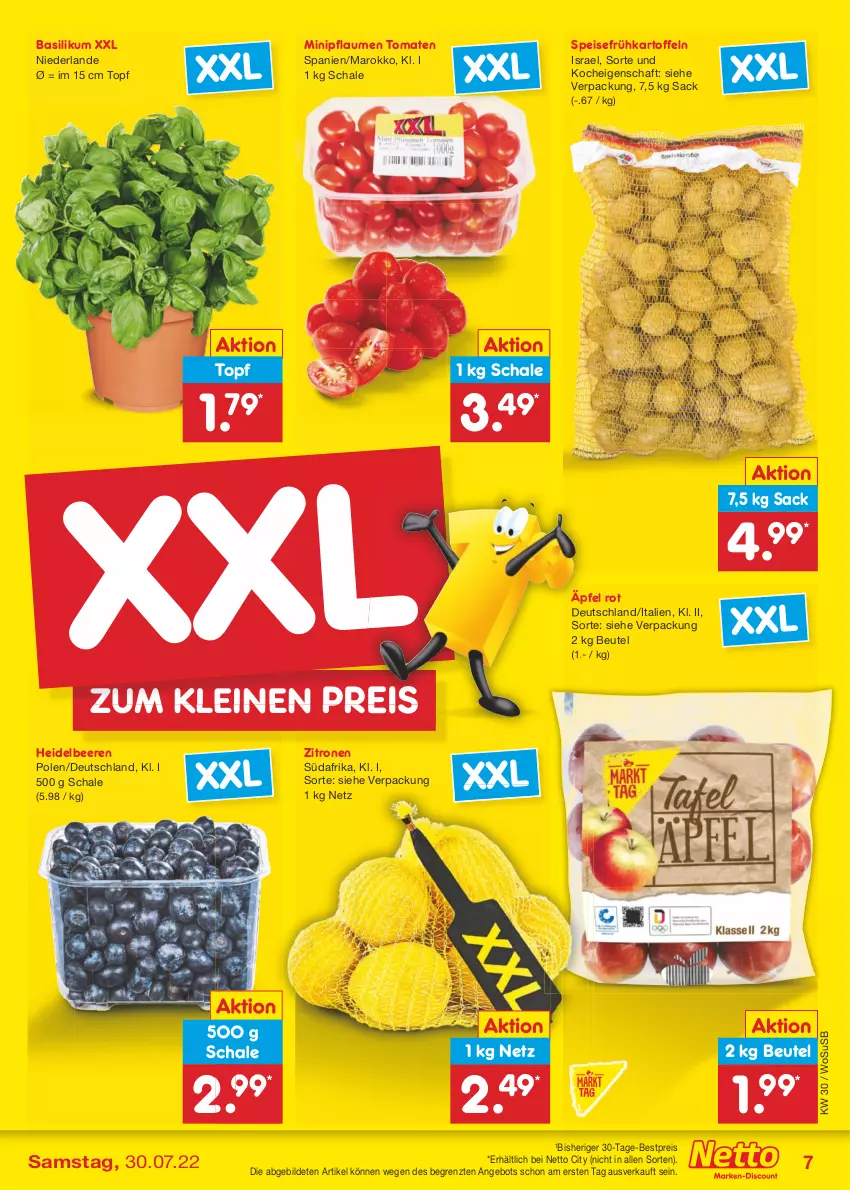 Aktueller Prospekt Netto Marken-Discount - Filial-Angebote - von 25.07 bis 30.07.2022 - strona 7 - produkty: angebot, basilikum, beere, beeren, bestpreis, beutel, eis, Frühkartoffeln, heidelbeere, heidelbeeren, kartoffel, kartoffeln, leine, pflaume, pflaumen, reis, sac, Schal, Schale, speisefrühkartoffeln, Ti, tomate, tomaten, topf, usb, zitrone, zitronen, ZTE