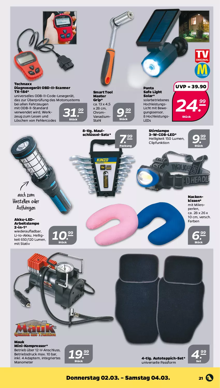 Aktueller Prospekt Netto - Woche 9 - von 27.02 bis 04.03.2023 - strona 21 - produkty: adapter, akku, auto, Bewegungssensor, eis, elle, kissen, kompressor, Lampe, leds, LG, nackenkissen, perlen, rwe, Scanner, technaxx, teppich, Ti, werkzeug