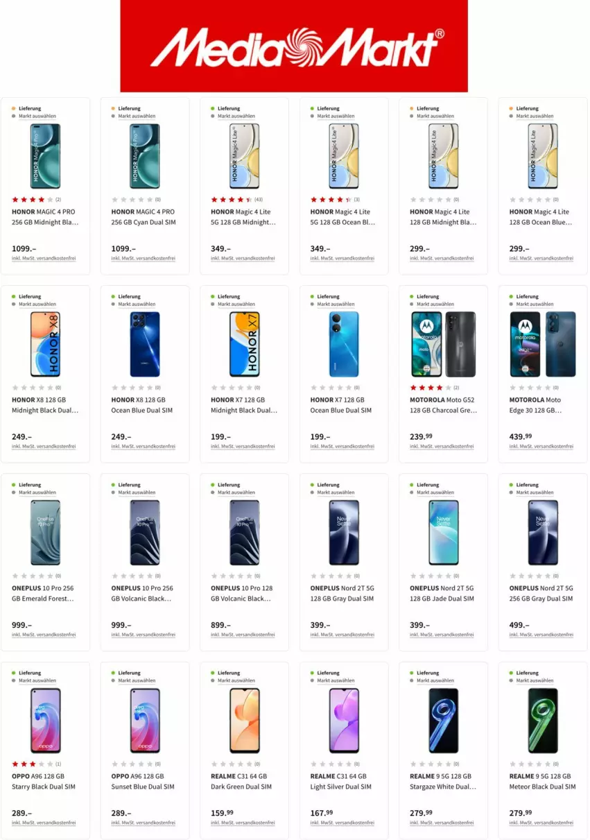 Aktueller Prospekt Media Markt - Prospekte - von 14.06 bis 21.06.2022 - strona 12 - produkty: Dual SIM, Honor, lack, motorola, ndk, Oppo, sim, uhr, versandkostenfrei