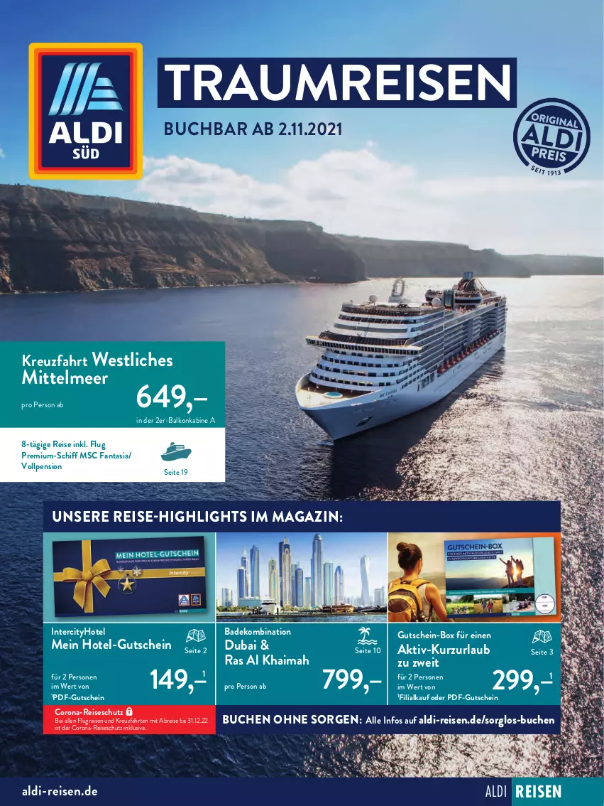 Aktueller Prospekt AldiSud - ALDI Reisen - von 02.11 bis 30.11.2021 - strona 1