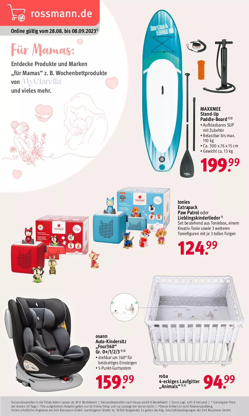 Aktueller Prospekt Rossmann - Prospekte - von 28.08 bis 08.09.2023 - strona 4 - produkty: angebot, angebote, auto, bett, decke, eis, Kinder, Kindersitz, LG, mam, ndk, Paw Patrol, reis, roba, Ti, Toniebox, versandkostenfrei, wedel, ZTE