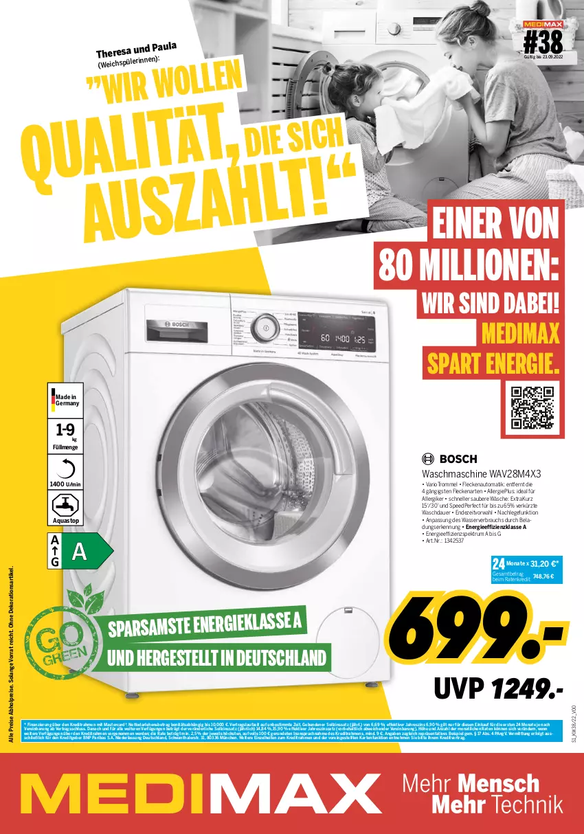 Aktueller Prospekt Medimax - MEDIMAX Prospekt KW38 2022 - von 16.09 bis 22.09.2022 - strona 1 - produkty: abholpreise, aqua, aquastop, auer, auto, dekoration, eis, elle, erde, gefu, Germ, LG, lion, mastercard, Paula, Rauch, reis, resa, rum, spee, Spektrum, Ti, trommel, waschmaschine, wasser, ZTE