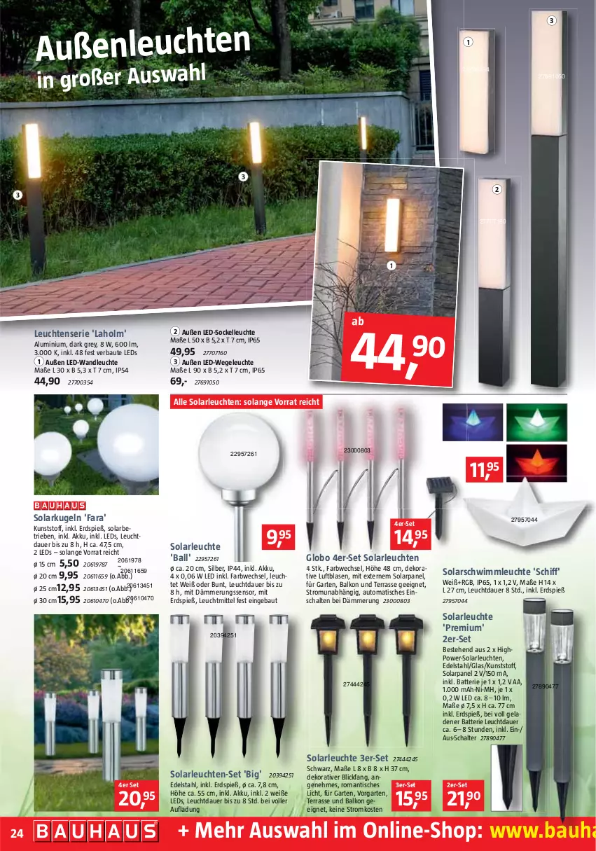 Aktueller Prospekt Bauhaus - Prospekte - von 02.04 bis 30.04.2022 - strona 24 - produkty: akku, auer, auto, ball, batterie, Bau, edelstahl, elle, Garten, HP, Kugel, leds, Leuchte, leuchten, Leuchtenserie, leuchtmittel, Schal, solarleuchte, Ti, tisch