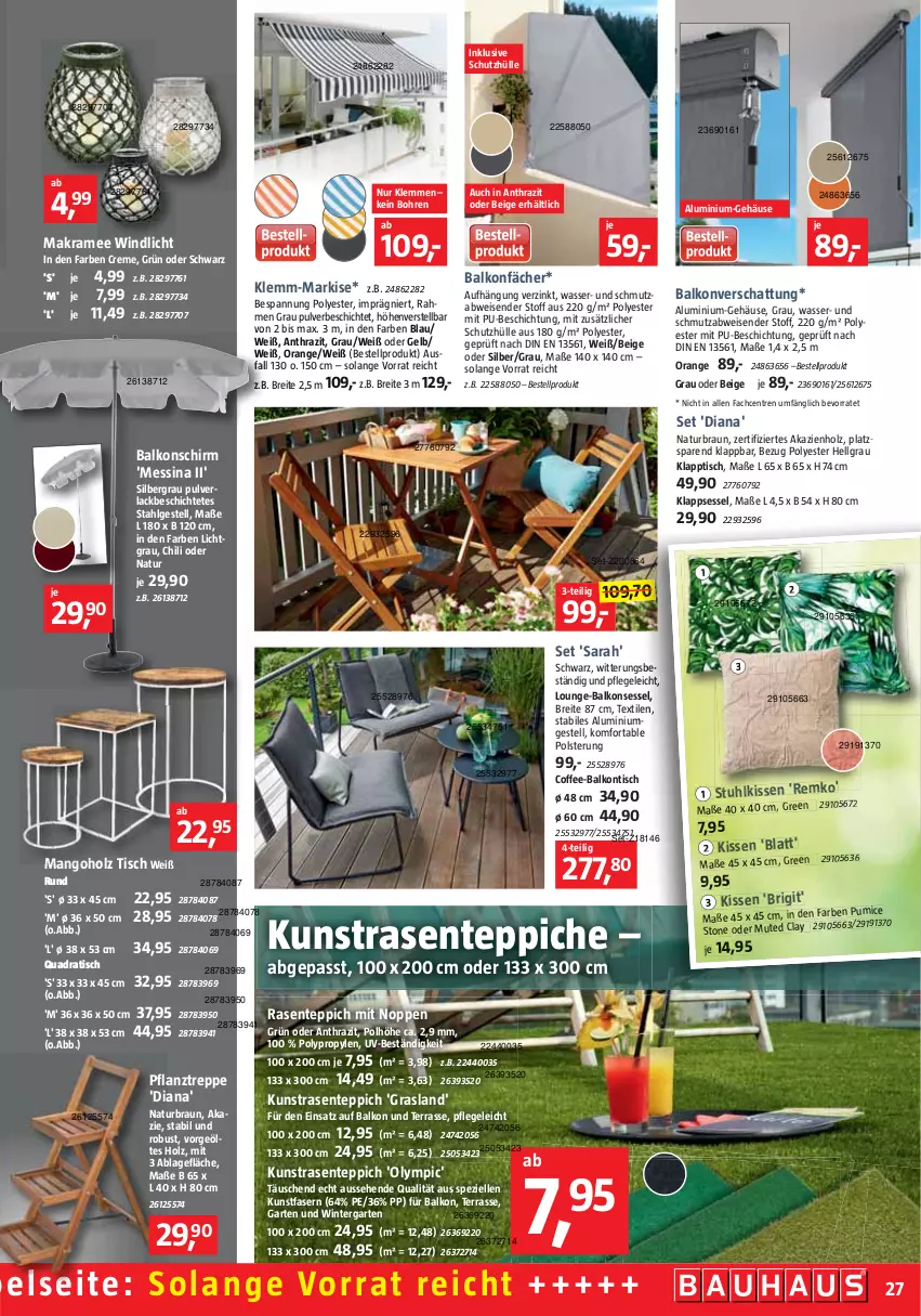 Aktueller Prospekt Bauhaus - Prospekte - von 02.04 bis 30.04.2022 - strona 27 - produkty: braun, Brei, chili, creme, eis, elle, ente, Garten, gelee, Holz, klappsessel, klapptisch, kunstrasen, lack, LG, mango, natur, orange, quad, rasen, schutzhülle, sessel, Spezi, stuhl, teppich, teppiche, Ti, tisch, wasser, windlicht