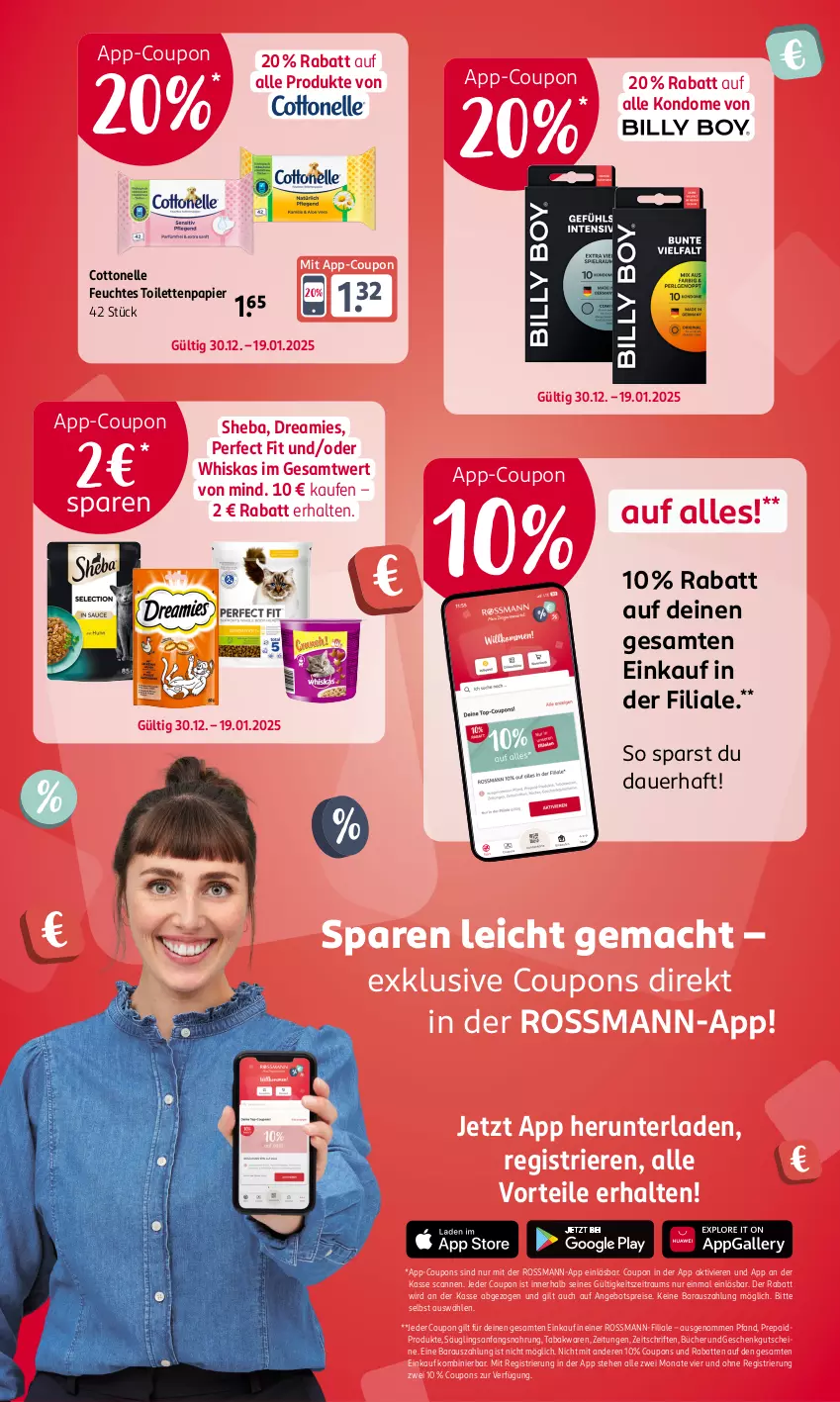 Aktueller Prospekt Rossmann - Prospekte - von 30.12.2025 bis 19.01.2026 - strona 2 - produkty: angebot, angebotspreis, auer, cottonelle, coupon, coupons, dreamies, eis, elle, feuchtes toilettenpapier, gutschein, gutscheine, Kondome, mac, papier, Perfect Fit, reis, sheba, Ti, toilettenpapier, whiskas