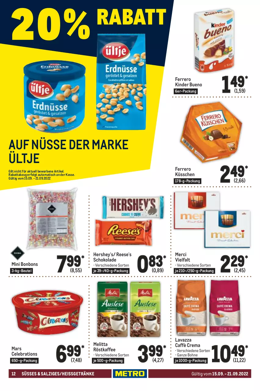 Aktueller Prospekt Metro - Food - von 15.09 bis 21.09.2022 - strona 12 - produkty: auto, beutel, bohne, bonbons, caffè crema, eis, ferrero, Ferrero Küsschen, getränk, getränke, kaffee, Kinder, kinder bueno, lavazza, LG, mars, melitta, merci, röstkaffee, salz, schoko, schokolade, Ti, tisch, ültje