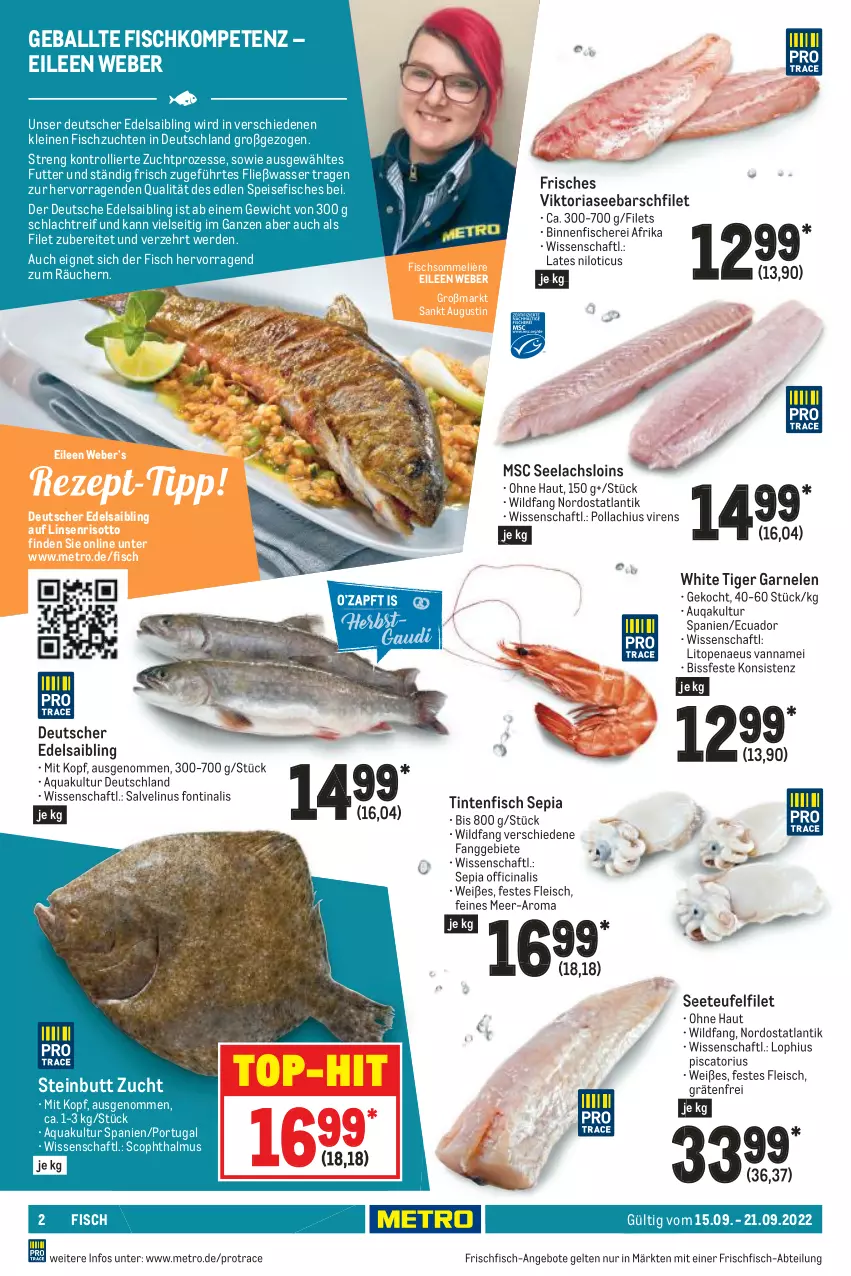 Aktueller Prospekt Metro - Food - von 15.09 bis 21.09.2022 - strona 2 - produkty: Abtei, angebot, angebote, aqua, ball, cin, eis, erde, filet, filets, fisch, fische, Fischer, fleisch, frischfisch, garnelen, lachs, leine, linsen, Metro, Ria, risotto, Saibling, Schere, Ti, top-hit, trolli, wasser, weber, Wild