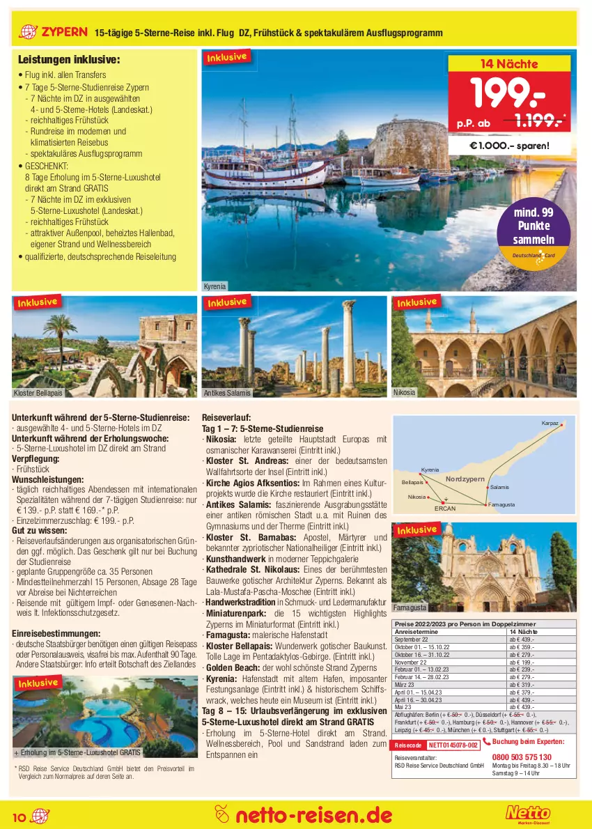 Aktueller Prospekt Netto Marken-Discount - Reise-Angebote Juli - von 30.06 bis 31.07.2022 - strona 10 - produkty: anreisetermine, Bad, Bau, Brei, buch, eis, Faktu, gsw, Heu, klimatisierten reisebus, Mode, Persona, pool, preisvorteil, pril, reis, reiseveranstalter, reiseverlauf, rwe, salami, SANTE, Schmuck, Spezi, teppich, Ti, tisch, uhr, wellnessbereich, ZTE