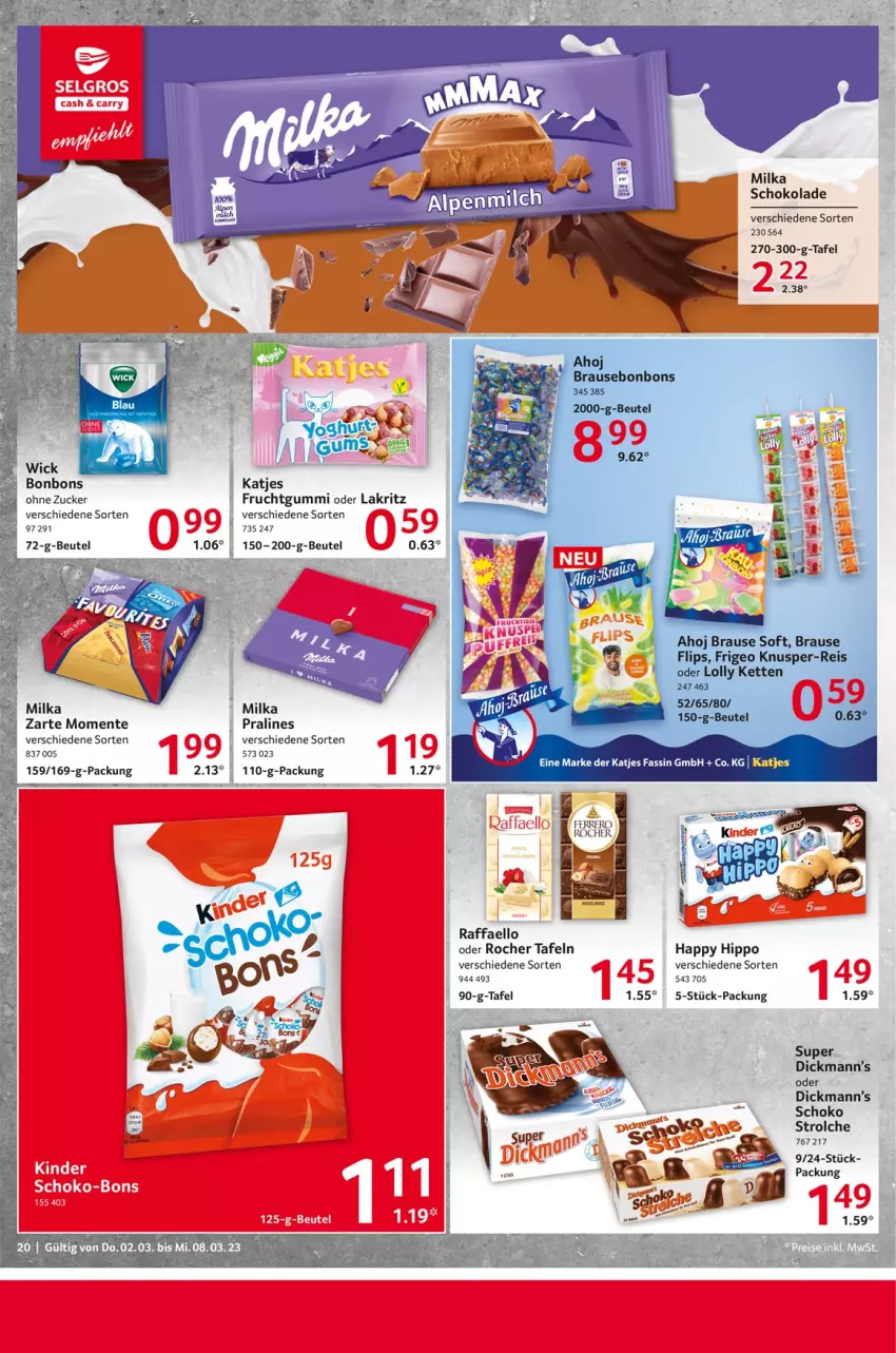 Aktueller Prospekt Selgros - Food - von 02.03 bis 08.03.2023 - strona 20 - produkty: beutel, bonbons, ente, ferrero, frucht, fruchtgummi, hipp, Lakritz, milka, milka schokolade, oder lakritz, raffaello, schoko, schokolade, WICK, zucker