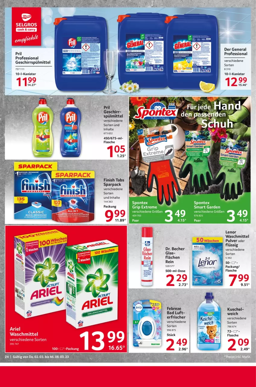 Aktueller Prospekt Selgros - Food - von 02.03 bis 08.03.2023 - strona 24 - produkty: Bad, Becher, febreze, Finish, flasche, geschirr, geschirrspülmittel, lenor, lenor waschmittel, pril, Reinigung, spontex, spülmittel, waschmittel, zitrone