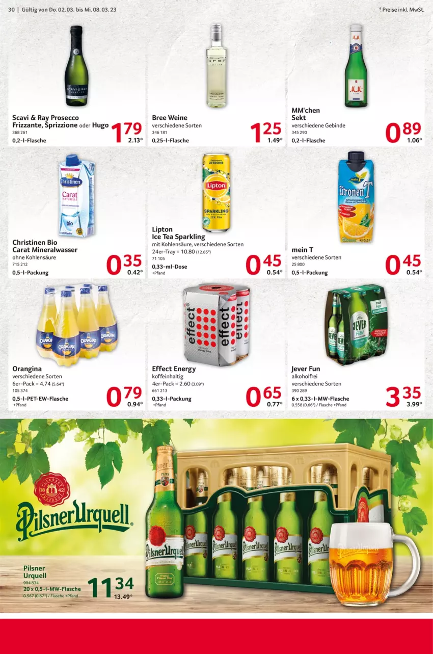 Aktueller Prospekt Selgros - Food - von 02.03 bis 08.03.2023 - strona 30 - produkty: alkohol, Alwa, bio, bree, ecco, Effect, eis, elle, flasche, frizzante, gin, hugo, ice tea, jever, lipton, mineralwasser, mw-flasche, natur, orangina, pils, pilsner, prosecco, reis, rel, sekt, Sprizz, Ti, wasser, wein, weine