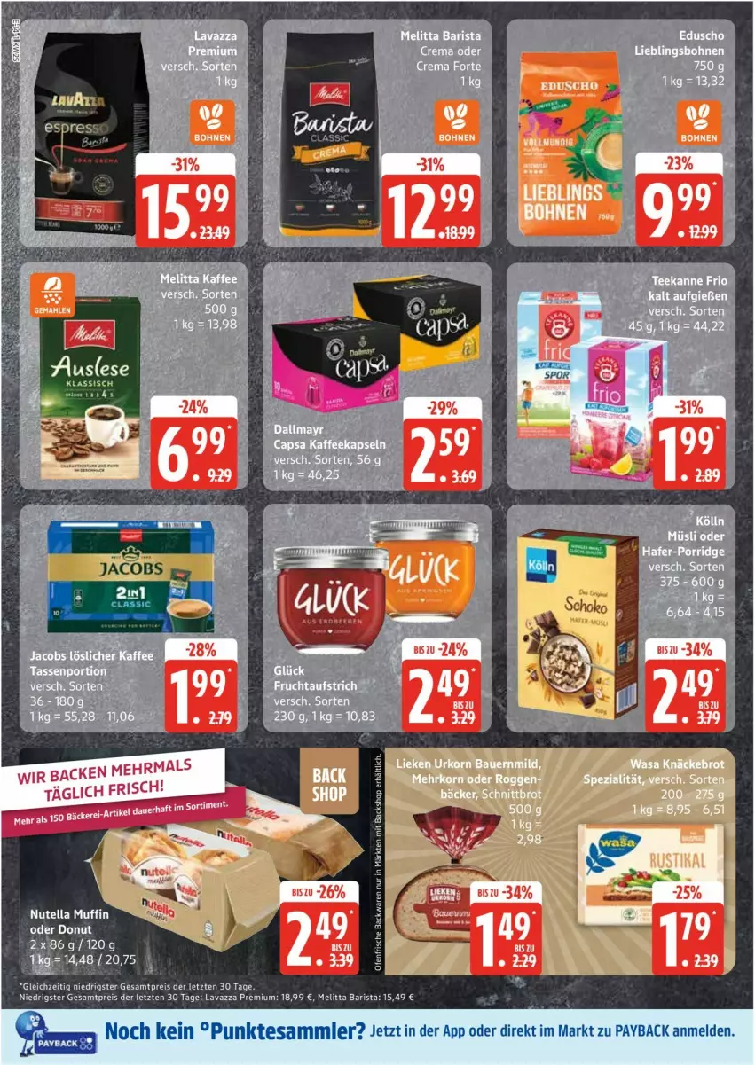 Aktueller Prospekt Edeka - Prospekte - von 16.06 bis 21.06.2025 - strona 14 - produkty: backwaren, eis, lavazza, melitta, payback, reis, tesa, Ti, ZTE