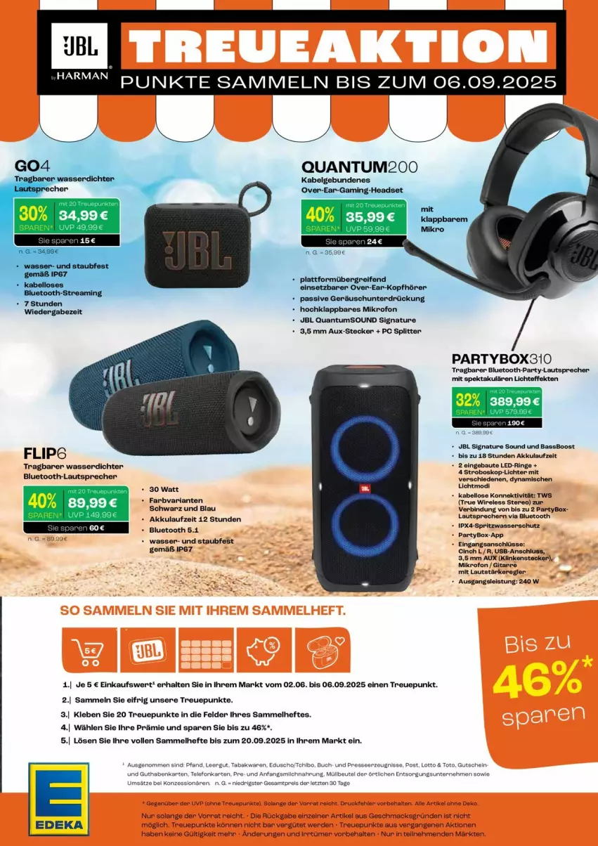 Aktueller Prospekt Edeka - Prospekte - von 16.06 bis 21.06.2025 - strona 22 - produkty: akku, Bau, bluetooth-lautsprecher, buch, cin, deka, eduscho, eis, erde, gaming-headset, guthabenkarte, gutschein, Headset, Hefte, jbl, kopfhörer, lautsprecher, LG, natur, reifen, reis, rel, Ria, ring, Tchibo, tee, Ti, usb, wasser, ZTE